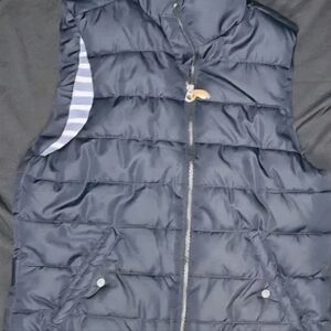 Men's Navy Blue Quilted Vest with Beige Sleeves